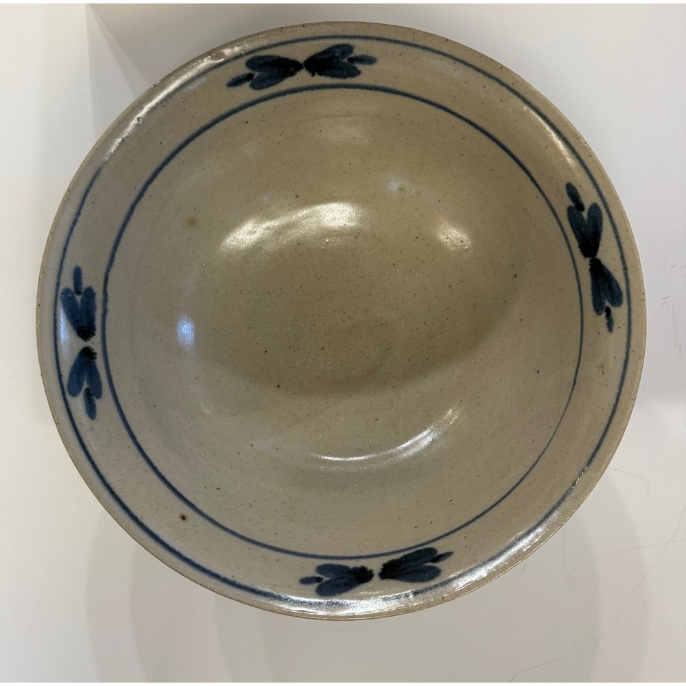 Studio Pottery Salt Glaze Stoneware Bowl Cobalt Blue Butterfly JO Artist Signed